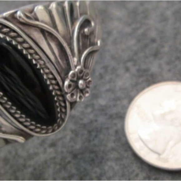 Navajo Sterling Silver Onyx Cuff Bracelet Black Onyx Cuff Bracelet,925Hallmarked - Picture 4 of 11